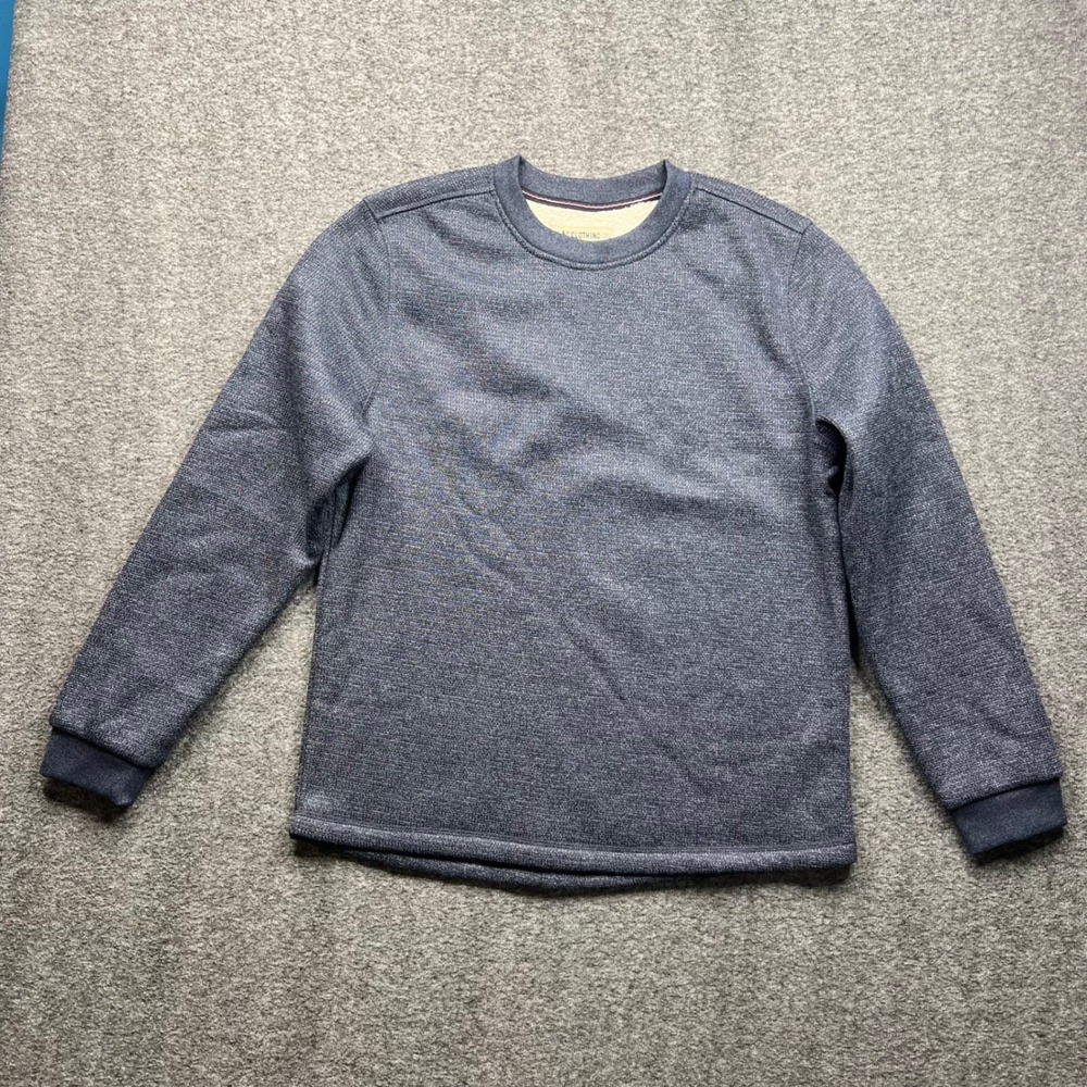 BC Clothing Sweater Medium Blue Waffle Knit Crew Neck Sherpa Lined Pullover